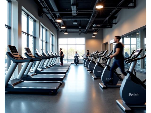 Moderner Cardio-Park mit Laufbändern, Cross-Trainern und Fahrrädern im Kraftwerk Bern